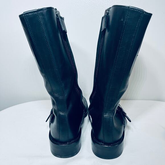 Gucci Boots Mid Calf Black Leather Moto Biker Zip Designer Women Riding 9.5 - Picture 7 of 14